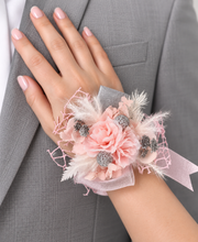 Load image into Gallery viewer, Everlasting flowers school formal / prom / wedding corsage pink &amp; silver beads
