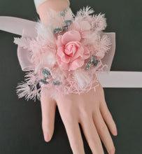 Load image into Gallery viewer, Everlasting flowers school formal / prom / wedding corsage pink &amp; silver glitter
