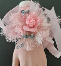 Load image into Gallery viewer, Everlasting flowers school formal / prom / wedding corsage pink &amp; silver glitter
