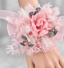 Load image into Gallery viewer, Everlasting flowers school formal / prom / wedding corsage pink &amp; silver glitter
