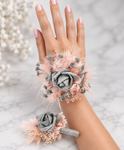 Load image into Gallery viewer, Everlasting flowers school formal / prom corsage &amp; buttonhole set - pink &amp; silver bling
