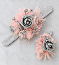 Load image into Gallery viewer, Everlasting flowers school formal / prom corsage &amp; buttonhole set - pink &amp; silver bling
