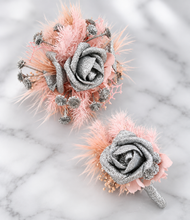 Load image into Gallery viewer, Everlasting flowers school formal / prom corsage &amp; buttonhole set - pink &amp; silver bling
