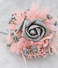 Load image into Gallery viewer, Everlasting flowers school formal / prom corsage &amp; buttonhole set - pink &amp; silver bling
