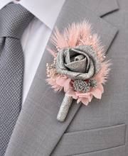 Load image into Gallery viewer, Everlasting flowers school formal / prom corsage &amp; buttonhole set - pink &amp; silver bling
