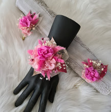 Load image into Gallery viewer, Hot Pink school formal / prom set - bangle corsage, buttonhole &amp; hair pin

