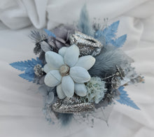 Load image into Gallery viewer, Blue &amp; silver school formal/prom wedding everlasting flowers silver bangle corsage
