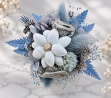 Load image into Gallery viewer, Blue &amp; silver school formal/prom wedding everlasting flowers silver bangle corsage
