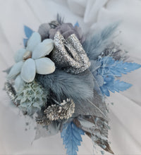 Load image into Gallery viewer, Blue &amp; silver school formal/prom wedding everlasting flowers silver bangle corsage
