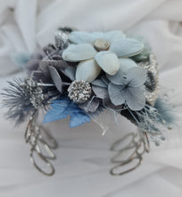 Load image into Gallery viewer, Blue &amp; silver school formal/prom wedding everlasting flowers silver bangle corsage
