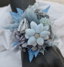 Load image into Gallery viewer, Blue &amp; silver school formal/prom wedding everlasting flowers silver bangle corsage
