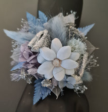 Load image into Gallery viewer, Blue &amp; silver school formal/prom wedding everlasting flowers silver bangle corsage
