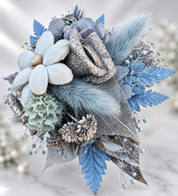 Load image into Gallery viewer, Blue &amp; silver school formal/prom wedding everlasting flowers silver bangle corsage
