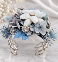 Load image into Gallery viewer, Blue &amp; silver school formal/prom wedding everlasting flowers silver bangle corsage
