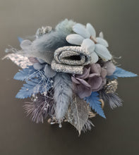 Load image into Gallery viewer, Blue &amp; silver school formal/prom wedding everlasting flowers silver bangle corsage
