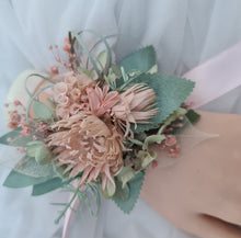 Load image into Gallery viewer, Blush pink &amp; sage green school formal / prom wedding set corsage &amp; buttonhole
