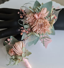 Load image into Gallery viewer, Blush pink &amp; sage green school formal / prom wedding set corsage &amp; buttonhole
