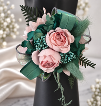 Load image into Gallery viewer, Emerald green &amp; blush pink school formal / prom wedding corsage
