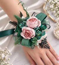 Load image into Gallery viewer, Emerald green &amp; blush pink school formal / prom wedding corsage
