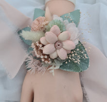 Load image into Gallery viewer, Everlasting flowers sage &amp; blush pink school formal / prom wedding set corsage &amp; buttonhole
