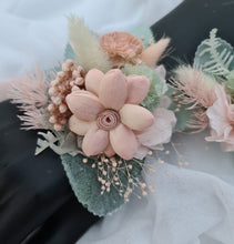Load image into Gallery viewer, Everlasting flowers sage &amp; blush pink school formal / prom wedding set corsage &amp; buttonhole

