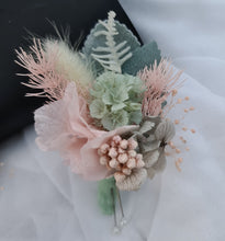 Load image into Gallery viewer, Everlasting flowers sage &amp; blush pink school formal / prom wedding set corsage &amp; buttonhole
