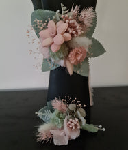 Load image into Gallery viewer, Everlasting flowers sage &amp; blush pink school formal / prom wedding set corsage &amp; buttonhole
