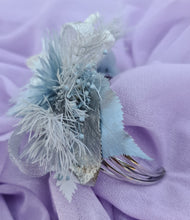 Load image into Gallery viewer, Soft blue &amp; neutral preserved flowers silver bangle corsage – school formal / prom
