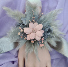 Load image into Gallery viewer, Super fluffy grey &amp; blush pink everlasting flowers – school formal / prom corsage

