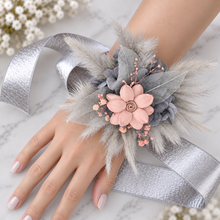 Load image into Gallery viewer, Super fluffy grey &amp; blush pink everlasting flowers – school formal / prom corsage
