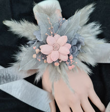 Load image into Gallery viewer, Super fluffy grey &amp; blush pink everlasting flowers – school formal / prom corsage
