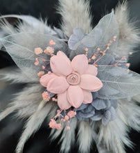 Load image into Gallery viewer, Super fluffy grey &amp; blush pink everlasting flowers – school formal / prom corsage
