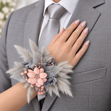 Load image into Gallery viewer, Super fluffy grey &amp; blush pink everlasting flowers – school formal / prom corsage
