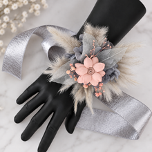 Load image into Gallery viewer, Super fluffy grey &amp; blush pink everlasting flowers – school formal / prom corsage
