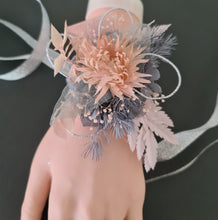 Load image into Gallery viewer, Sparkling grey, silver &amp; blush everlasting flowers – school formal / prom corsage
