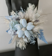 Load image into Gallery viewer, Soft blue grey &amp; silver everlasting flowers school formal / prom / graduation corsage
