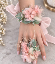 Load image into Gallery viewer, School formal set - corsage &amp; buttonhole in sage &amp; blush colours

