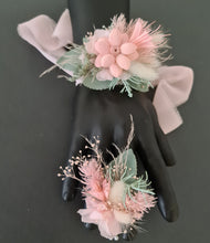 Load image into Gallery viewer, School formal set - corsage &amp; buttonhole in sage &amp; blush colours
