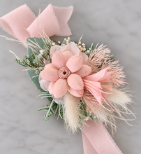 Load image into Gallery viewer, School formal set - corsage &amp; buttonhole in sage &amp; blush colours
