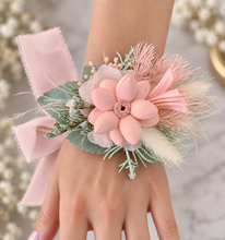 Load image into Gallery viewer, School formal set - corsage &amp; buttonhole in sage &amp; blush colours
