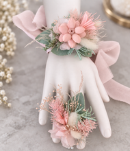 Load image into Gallery viewer, School formal set - corsage &amp; buttonhole in sage &amp; blush colours
