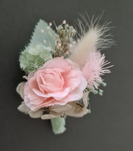 Load image into Gallery viewer, School formal set - corsage &amp; buttonhole in sage, olive green &amp; blush colours
