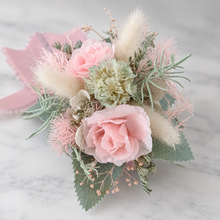 Load image into Gallery viewer, School formal set - corsage &amp; buttonhole in sage, olive green &amp; blush colours
