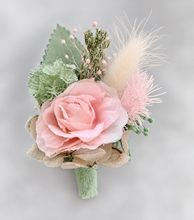 Load image into Gallery viewer, School formal set - corsage &amp; buttonhole in sage, olive green &amp; blush colours
