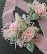 Load image into Gallery viewer, School formal set - corsage &amp; buttonhole in sage, olive green &amp; blush colours
