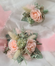 Load image into Gallery viewer, School formal set - corsage &amp; buttonhole in sage, olive green &amp; blush colours
