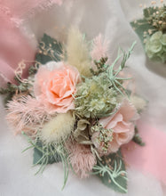 Load image into Gallery viewer, School formal set - corsage &amp; buttonhole in sage, olive green &amp; blush colours
