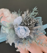 Load image into Gallery viewer, Blush blue &amp; silver everlasting flowers corsage – school formal, prom, wedding
