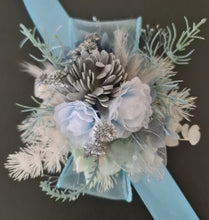 Load image into Gallery viewer, Blush blue &amp; silver everlasting flowers corsage – school formal, prom, wedding
