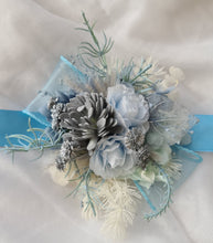 Load image into Gallery viewer, Blush blue &amp; silver everlasting flowers corsage – school formal, prom, wedding
